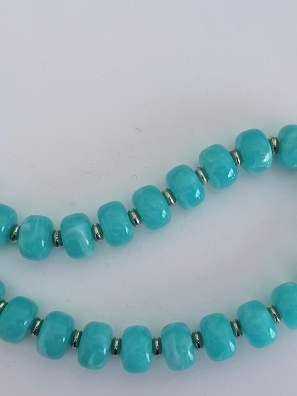 Vibrant Turquoise Marbled Beaded Statement Necklace & Gold Puffy Heart